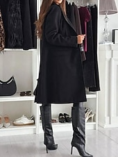 billige Trench Coats-Dame Frakk Hold Varm Bekvem Knapper Elegant Helfarge Dagligdagstøy Enkeltkneppet V-hals Normal Langermet Yttertøy Svart Kakifarget kaffe Vinter