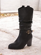 olcso Slouch Boots-barna, térdig érő női csizma csatos részletekkel és blokksarkúval – klasszikus és sokoldalú lábbeli hétköznapi és őszi ruhákhoz