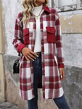 billiga Kappor och trenchcoats-Dam Vinterkappa Utomhus Gata Dagliga kläder Höst Vinter Lång Täcka Normal Håller värmen Andningsfunktion Stylish Ledigt Jacka Långärmad Ränder och pläd Med fickor Mönster Vin Kaffe Grå