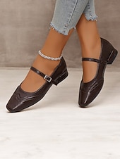levne 50. léta 20. století-dámské vintage hnědé kalhoty mary jane s brogue detaily – pohodlné boty z umělé kůže pro kancelář, běžné nošení i outfity v retro stylu
