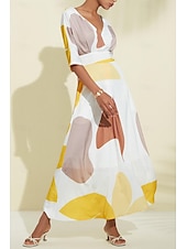 economico abito casual stampato-Abito maxi con scollo a V floreale con tasche in raso