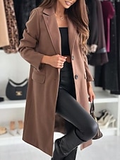 billige Trench Coats-Dame Frakk Hold Varm Bekvem Knapper Elegant Helfarge Dagligdagstøy Enkeltkneppet V-hals Normal Langermet Yttertøy Svart Kakifarget kaffe Vinter