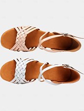 cheap Latin Shoes-Women&#039;s Silver Holographic Dance Sandals with Soft Suede Sole, Cross-Strap Design and Low Heel - Ideal for Salsa, Latin, and Ballroom Dancing