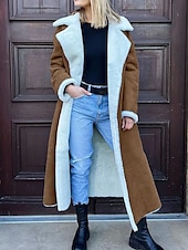 preiswerte Felle &amp; Leder-Damen Fleecejacke Teddy-Mantel warm halten Atmungsaktiv Tasche Innenfutter aus Fleece Brautkleider schlicht Glatt Urlaub Strasse Freizeitskleidung Ausgehen Öffnung vorne Lang Umlegekragen Regular Fit