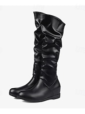 abordables Bottes souples-bottes hautes en similicuir noir pour femmes – bottes plates élégantes et confortables pour un usage quotidien et des sorties décontractées