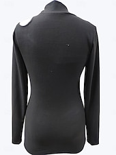 abordables Tops Sencillos para Mujeres-Sudadera de mujer moda casual lisa fiesta casual salir cuello alto patchwork manga larga negro otoño invierno