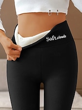 halpa Fleece-vuoratut legginsit-Naisten Fleece-housut Sukkahousut Leggingsit Muoti Mukavuus Täyspitkä Korka vyötärö Yhtenäinen väri Kirjain Tilkkutäkki Pidä lämpimänä Hengittävä Pehmeä Mikrojoustava ulko- Kausaliteetti Päivittäin