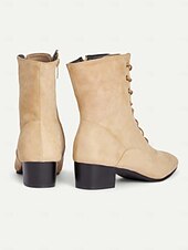 abordables Années 1950-bottes mi-mollet à lacets en daim marron clair pour femmes avec fermeture éclair latérale – chaussures décontractées vintage pour un usage quotidien