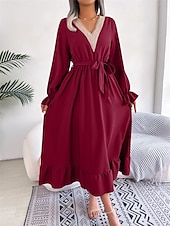 abordables Robe de cocktail-Robe casual Robe Évasée Robe Trapèze Femme Robe mi-longue Patchwork Avec ceinture Sport &amp; Loisir Plein Air Décontractées Col V manche longue Standard Noir Vin Vert S M L XL