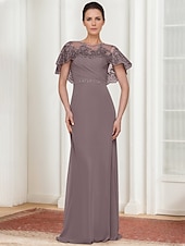 economico Lunghezza del pavimento-abito a trapezio abito per la madre della sposa elegante semplice scollo gioiello lunghezza pavimento chiffon manica corta con strato in pizzo tinta unita 2025