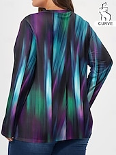 cheap Plus Size T Shirts-Women&#039;s Plus Size Tops T shirt Ombre Print Long Sleeve Crew Neck Casual Daily Fall Winter Blue
