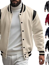 cheap Men&#039;s Jackets &amp; Coats-Men&#039;s Lightweight Jacket Casual Jacket Varsity Jacket Daily Vacation Wearproof Pocket Spring &amp;  Fall Color Block Fashion Classic Stand Collar Regular Dark Gray Black Red Navy Blue Light Grey Jacket