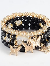 preiswerte Hochzeit ACC-Perlenarmband-Set mit Schmetterlingsanhänger – elegantes Lagendesign aus Gold und Perlen für Damen