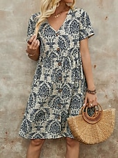 ieftine Rochii Boho-Pentru femei Rochie Mini Rochie casual Rochie Boho Epocă Casual Zilnic Fit regulat Floral Manșon scurt În V Albastru piscină Maro Trifoi Vară Primăvară Toamnă