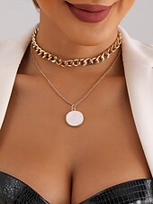 billiga Kvinnors halsband-elegant lagerhalsband med guldkedja - runt hänge &amp; chunky choker för kvinnor, perfekt för formella evenemang och fester