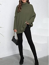 preiswerte Einfarbige Farben-Damen Pullover Brautkleider schlicht Weich Einfarbig Gerippt Rollkragen Strick Langarm Normale Oberteile Stricken Outdoor Täglich Wochenende Marineblau Grün Herbst Winter