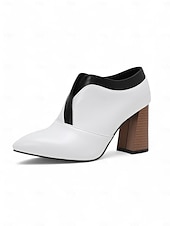 baratos Botas de tornozelo-botins femininos de couro sintético verde com bico fino e salto bloco – sapatos modernos e sofisticados para uso no escritório e na noite