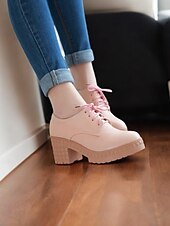 cheap Women&#039;s Oxfords-Women&#039;s Ivory Lace-Up Platform Oxford Shoes – Chunky Heels with Textured Soles for Casual and Office Wear