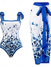 billige Onepiece badedrakter-Dame Badetøy Ett stykke 2 stk Badedrakt Åpen rygg Midjekontroll Høy Midje Tynn Ferie Strand Klær Blomstret Ermeløs Badedrakter