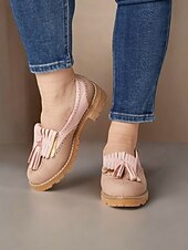 abordables Années 1950-mocassins à pampilles roses pour femmes avec détails brogue et semelle épaisse – chaussures décontractées de style vintage pour un usage quotidien