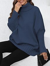 preiswerte Einfarbige Farben-Damen Pullover Brautkleider schlicht Weich Einfarbig Gerippt Rollkragen Strick Langarm Normale Oberteile Stricken Outdoor Täglich Wochenende Marineblau Grün Herbst Winter