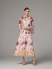 cheap Floor Length-A-Line Dress Beach Wedding Mother of the Bride Dress Elegant High Neck Ankle Length Tulle Long Sleeve Floor Length with Embroidery Flower