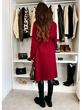 cheap Coats &amp; Trench Coats-Women&#039;s Coat Warm Comfortable Buttons With Belt Elegant Solid Color Casual Daily Double Breasted Lapel Regular Fit Long Sleeve Outerwear Black Red Apricot Winter
