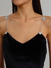 abordables Bracelet pour femme-élégant bijou de chaîne d&#039;épaule en strass papillon pour femme - accessoire de chaîne de corps en cristal étincelant, parfait pour les fêtes et les soirées