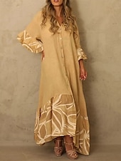 ieftine proiectează rochii din bumbac și in-Pentru femei Rochie Lunga Rochie Maxi Rochii inspirate din in Rochii Tip Cămașă Rochie casual Rochie imprimata Șic Stradă Casual În aer liber Zilnic Ieșire Potrivire Largă Geometrie Lungime Manșon 3/4