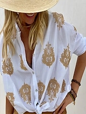 cheap Women&#039;s Vacation Tops-Women&#039;s Shirt Long Sleeve Shirt Collar White Sky Blue Green Spring &amp;  Fall
