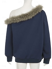 abordables Sweats à capuche-pull femme mode décontracté uni fête décontractée sortie sweat à capuche coupe ample manches longues bleu automne hiver