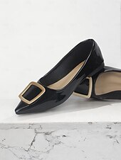 billiga Platta damskor-balettlägenheter i svart lack för kvinnor med snyggt fyrkantigt spänne – bekväma slip-on klänningskor för högtidliga tillfällen