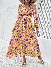 cheap Casual Floral Dresses-Women&#039;s Floral V Neck Maxi Dress Long Sleeve Summer Spring