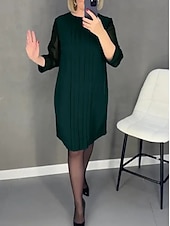 preiswerte Kleider für die Arbeit-Damen Vintage-Kleid Minikleid Patchwork Gerafft Elegant Ausgefallene Rundhalsausschnitt Langarm Schwarz Rote Grün Farbe