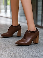baratos Botas de tornozelo-botins femininos de couro sintético verde com bico fino e salto bloco – sapatos modernos e sofisticados para uso no escritório e na noite