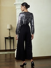 economico Jumpsuits-tuta a gamba larga con frange di paillettes