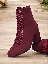 preiswerte Stiefeletten-Burgunderfarbene Damen-Schnürstiefeletten mit Blockabsatz – schickes und wandlungsfähiges Schuhwerk für Herbst-Outfits und Freizeit