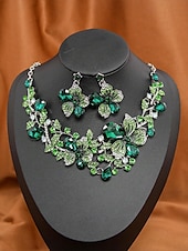 billige Halskjede for kvinner-elegant grønn sommerfuglsmykkesett for kvinner – glitrende krystallkjede og øredobbersett med blomsterdesign for spesielle anledninger