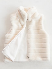 preiswerte Felle &amp; Leder-Damen Wintermantel warm halten Atmungsaktiv Patchwork Modisch Einfach Feste Farbe B¨¹ro Strasse Reisverschluss Ständer Regular Fit Ärmellos Oberbekleidung Schwarz Weiß Herbst Winter
