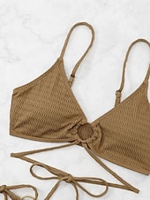voordelige Bikinisets-Dames Zwemkleding Bikini 2 stuks String Zwempak Blote rug Slank Vakantie Strand Kleding Effen Kleur Halternek Mouwloos Badpakken