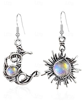 economico Orecchino da donna-orecchini pendenti vintage con sole e luna - gioielli celestiali color argento con accenti di perle e cristalli per le donne, perfetti per look boho e casual