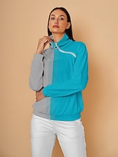 billiga Sweatshirt &amp;amp; Ytterkläder-Dam Pullover-tröja Svart Blå Rosenröd Långärmad Håller värmen Överdelar Färgblock Höst Vinter Golfkläder för damer Kläder Outfits Bär kläder