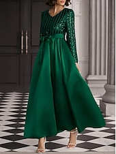 levne Společenské šaty-dámské maxi šaty polospolečenské šaty jednobarevná móda romantická svatební párty kancelář patchwork zip s dlouhým rukávem šaty do výstřihu regular fit zelená jaro podzim s m l xl xxl