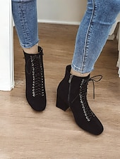 preiswerte Stiefeletten-Burgunderfarbene Damen-Schnürstiefeletten mit Blockabsatz – schickes und wandlungsfähiges Schuhwerk für Herbst-Outfits und Freizeit