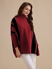 abordables pull pour femme-pull à col roulé en maille côtelée d&#039;acrylique et de polyester