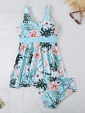 billiga Badessor-Dam Badkläder Tankini 2 st Kaxig Baddräkt Öppen rygg Magkontroll Hög midja Smal Semester Standkläder Blommig Halterneck Ärmlös Baddräkter