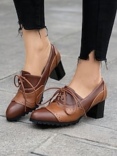 cheap 1950s-Women&#039;s Vintage-Inspired Two-Tone Faux Leather Brogue Oxfords with Block Heel - Classic and Comfortable for Work or Casual Wear
