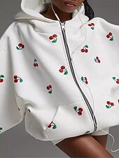 economico giacca con cappuccio-Per donna Giacca con cappuccio Esterno Strada Da tutti i giorni Autunno Inverno Standard Cappotto Standard Tenere al caldo Traspirante Moda Informale Giacca Manica lunga Stampa Con tasche Stampa