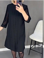 preiswerte Kleider für die Arbeit-Damen Vintage-Kleid Minikleid Patchwork Gerafft Elegant Ausgefallene Rundhalsausschnitt Langarm Schwarz Rote Grün Farbe