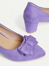cheap 1950s-Purple Suede Bow-Tie Low Heel Pumps - Elegant and Comfortable Women&#039;s Block Heel Shoes for Everyday Wear